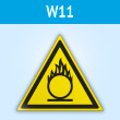 Знак W11 «Пожароопасно! окислитель» (пластик, сторона 200 мм)